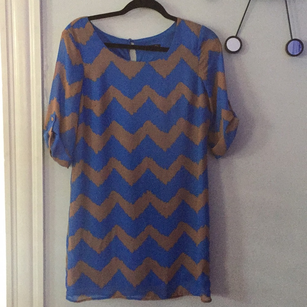As U Wish Blue/Tan Mini dress S
